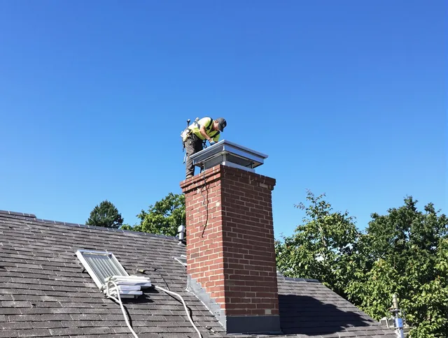 St. Petersburg Chimney Sweep technician measuring a chimney cap in St. Petersburg, FL