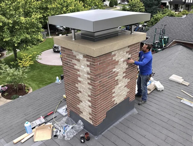 St. Petersburg Chimney Sweep team working on a custom chimney remodel in St. Petersburg, FL
